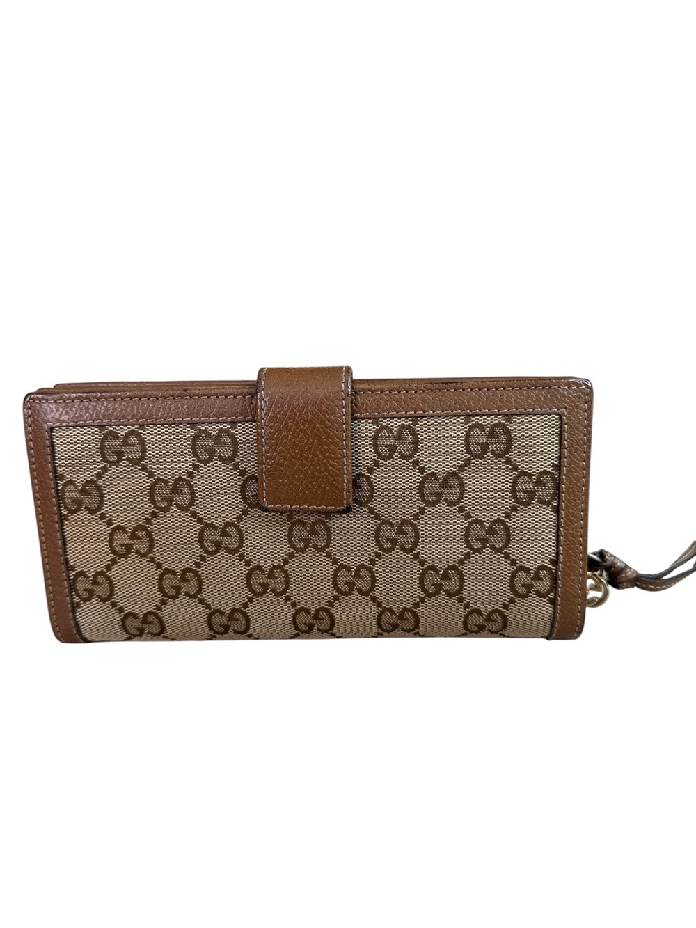 Gucci Beige and Brown GG Canvas Continental Wallet with Leather Trim